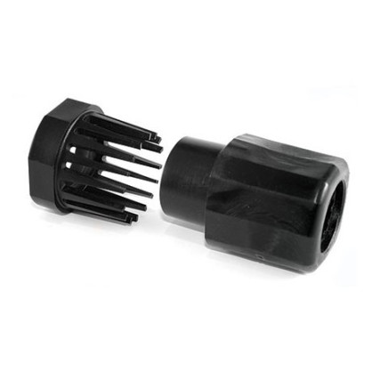 Zwarte Flo-Torq Reflex kunststof naafhuls (8M0047148) van Mercury Quicksilver, los gefotografeerd tegen een witte achtergrond