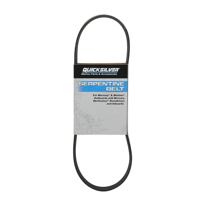 Originele Mercury 4-rib Poly V belt 57-897574001 dynamoriem voor buitenboordmotor, afgebeeld met label