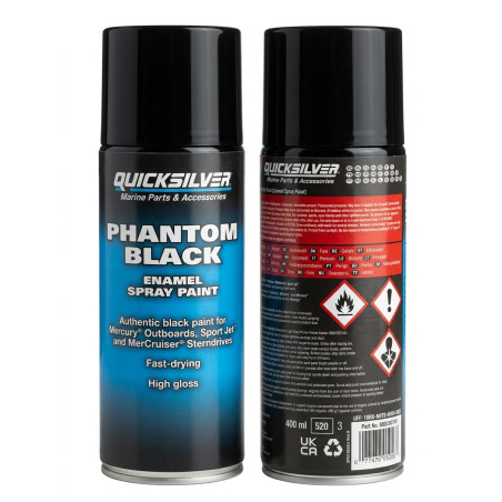 Originele Mercury Phantom Black spuitbus 400ml buitenboordmotor lak 92-8M0185749, voor en achterzijde